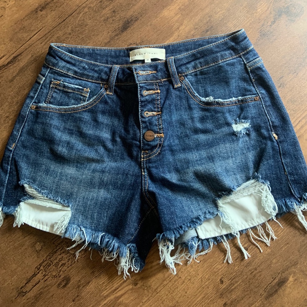 Risen Distressed Button Fly Denim Shorts